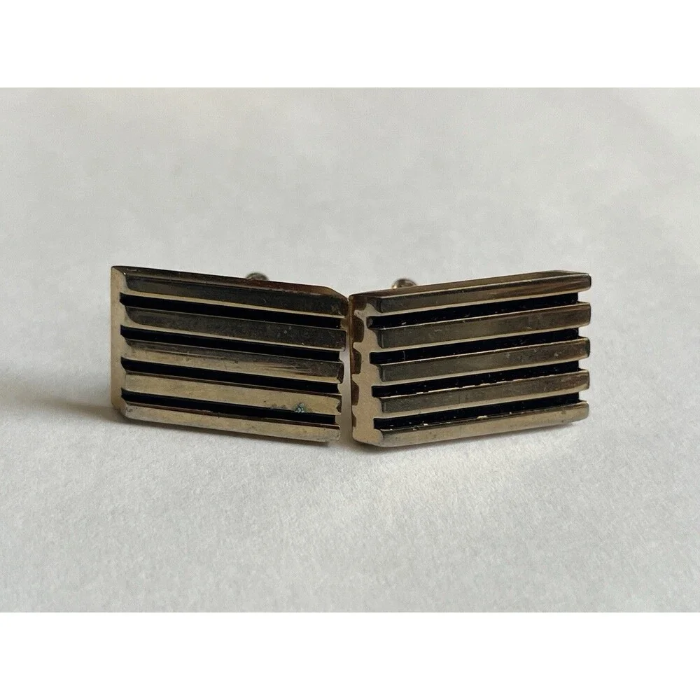 Vintage Mid Century Cufflinks Lot 3 Pairs Gold Tone Deco Mod